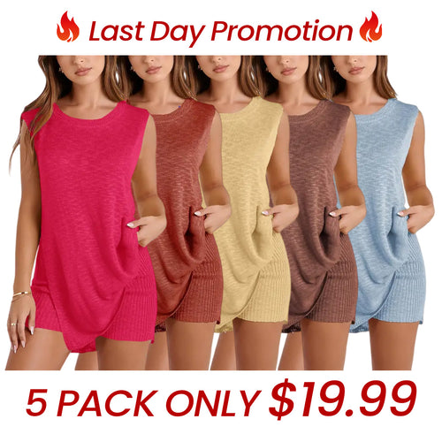 SummerVibes Women's 2 Piece Outfits Summer Knit Sweater Set Sleeveless Tunic Top Matching Shorts Trendy Beach Vacation Sets